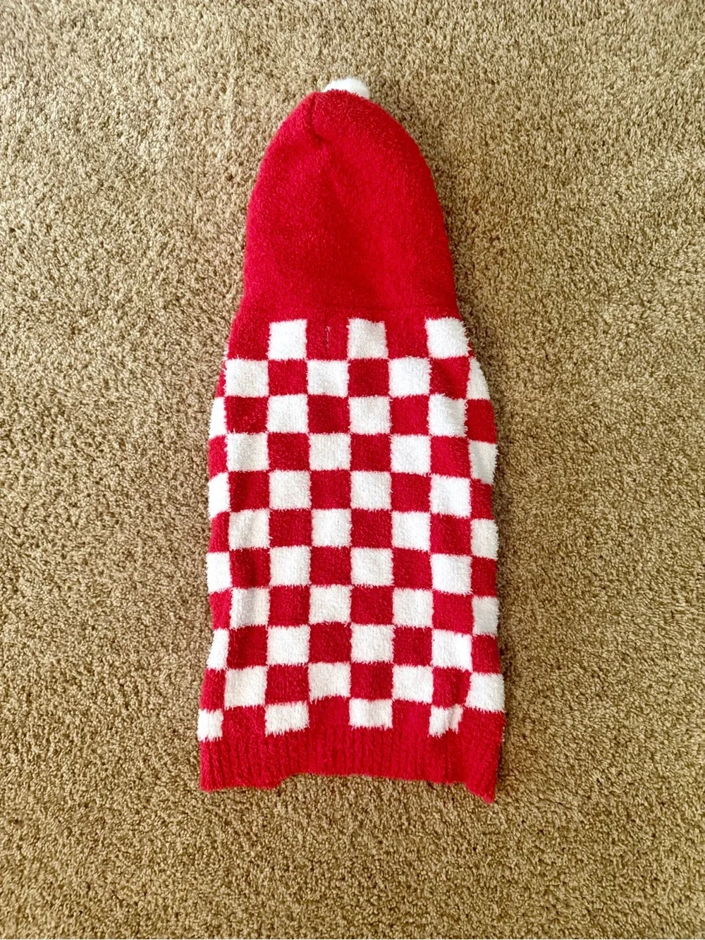 Red & White Checkered Pom-Pom Dog Hoodie